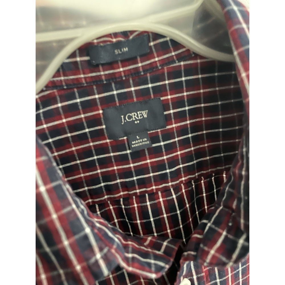 J. Crew Slim Button-Up Shirt Men's Size L Navy Red Long Sleeve Plaid Cotton - Picture 3 of 7